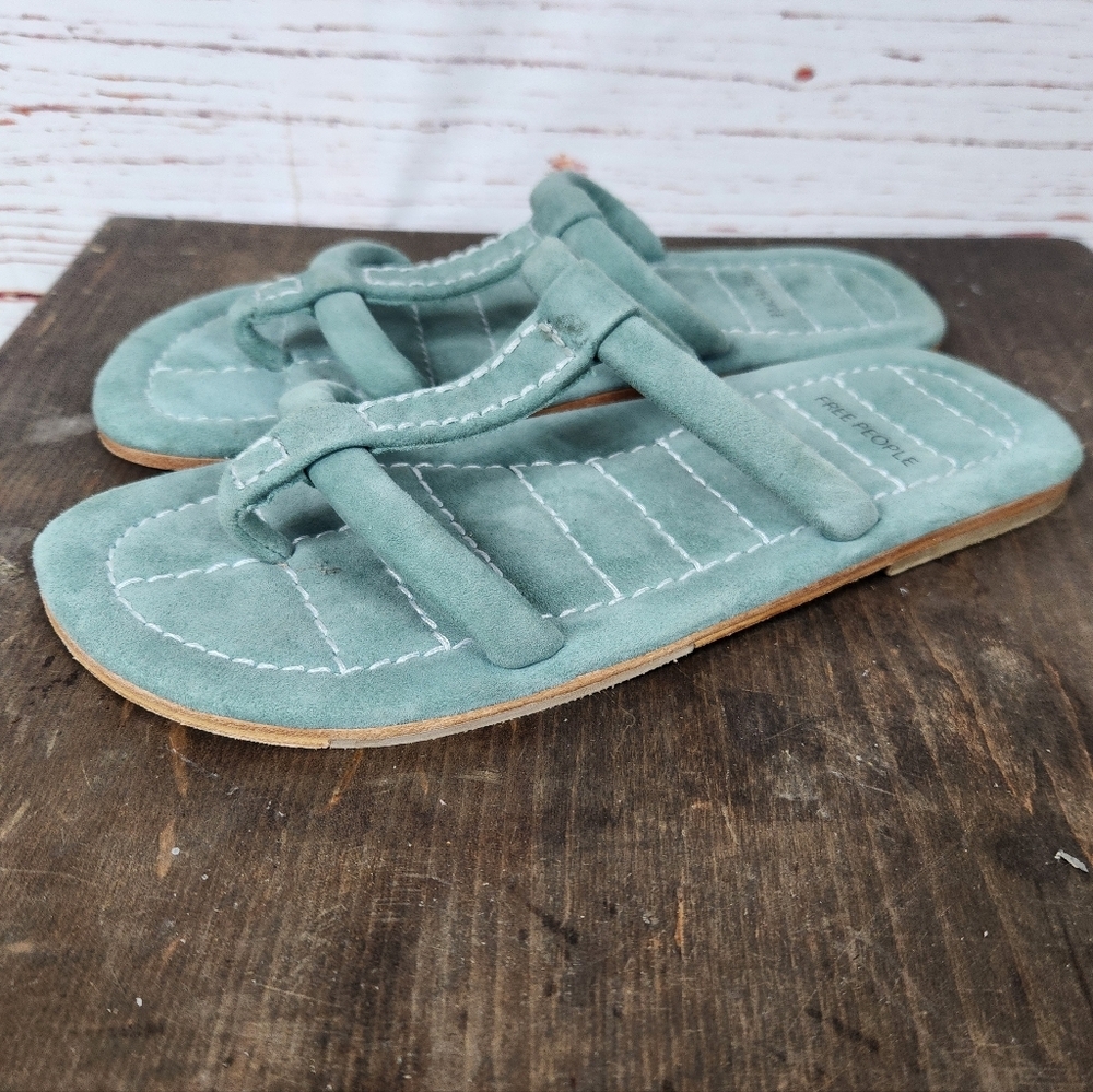 FREE PEOPLE Hadden Blue Green Slide Thong Sandle Size 8 - Picture 4 of 7
